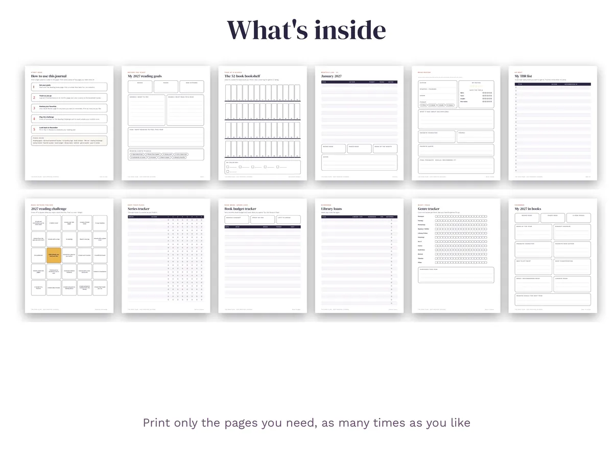 Overview of the pages inside the 2027 Reading Journal