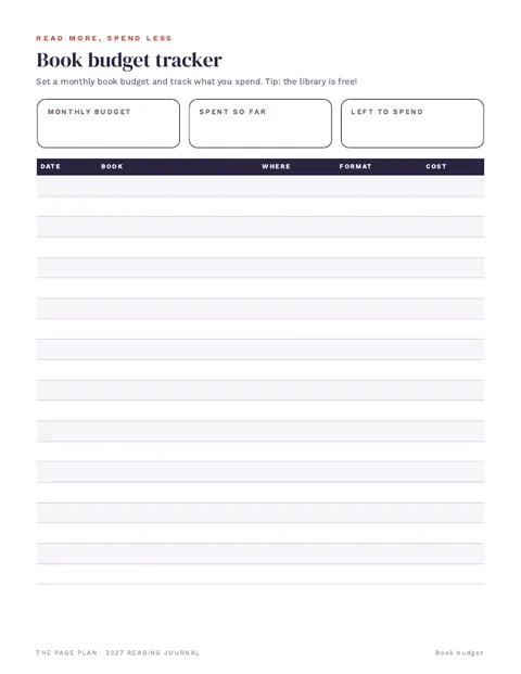 Book budget page from the 2027 Reading Journal