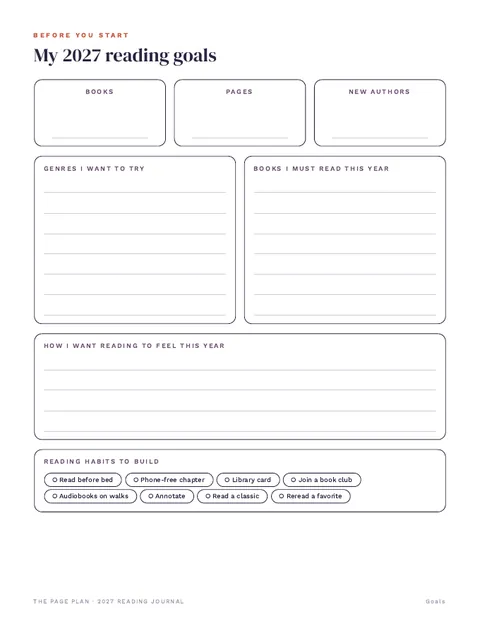 2027 reading goals page from the 2027 Reading Journal
