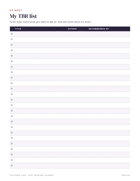 TBR list page from the 2027 Reading Journal